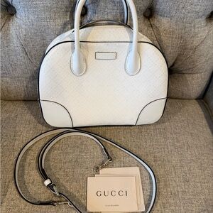 Gucci White Diamanté Leather Top Handle Bag